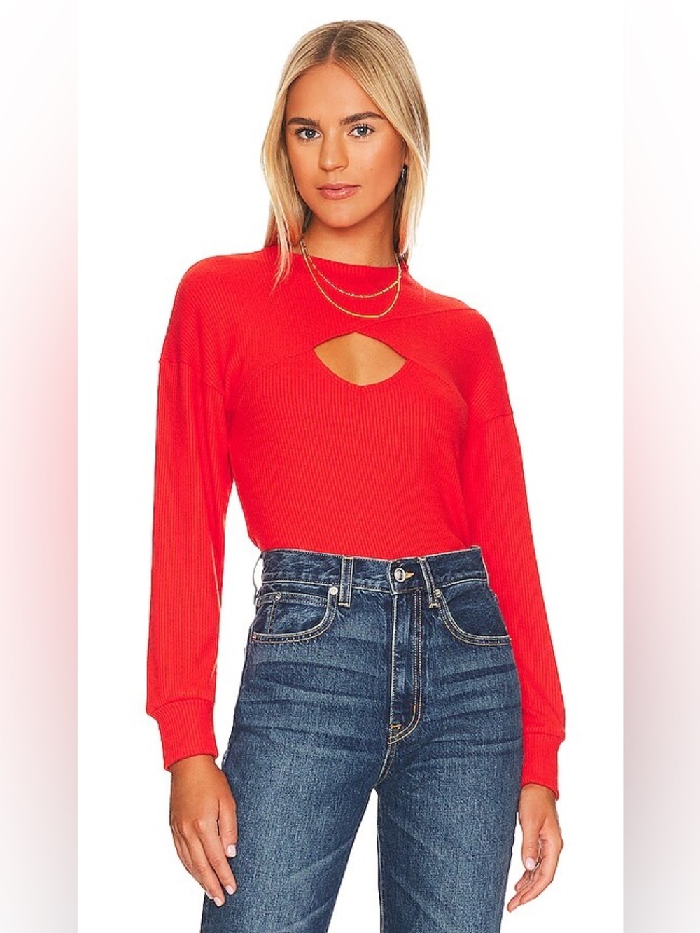 LNA Cori Sweater Rib Knit Top Revolve Red Long Sleeve Top Women’s Size 1X NWT